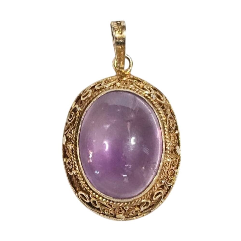 Vintage Chinese Export Amethyst Vermeil Silver Filigree Pendant